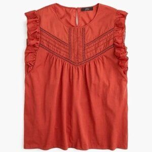 J. Crew - Point Sur Burnt Orange Eyelet Flutter Sleeve T-Shirt - Small